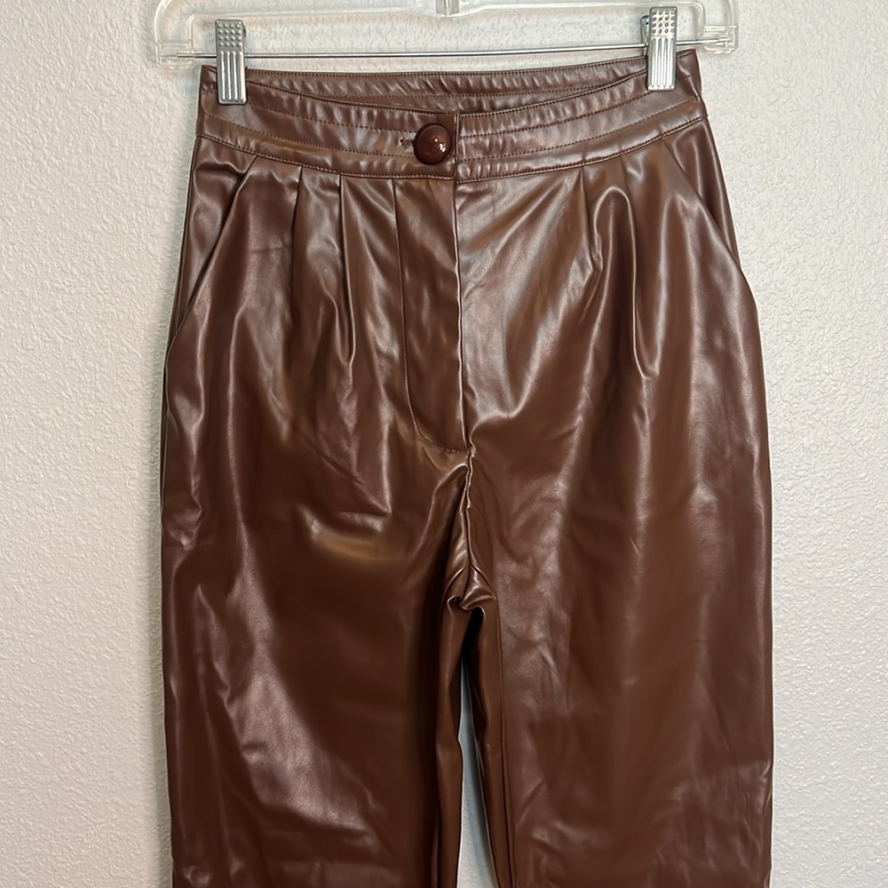 Princess Polly Love Club Faux Leather Pants Brown Size 2 - Picture 3 of 10